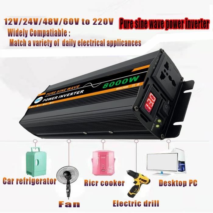 Convertisseur 12V Vers 230V Sinus Pur 4000W (8000W Pic) - Avec Télécommande Et USB - Pour Camping, Bateau - 5