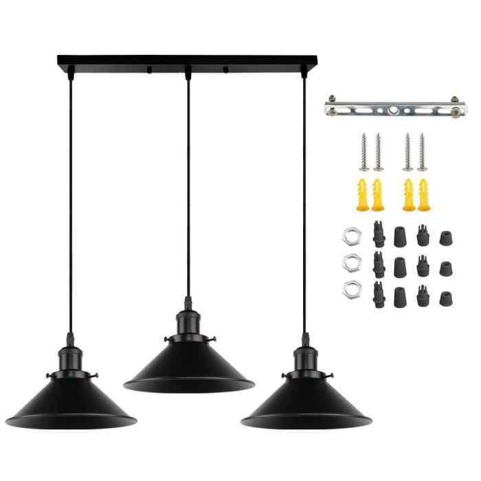 3 Lampes Suspension Luminaire Cuisine COUNT, Industrielle Lustre Plafonnier  Design Abat-jour Métal Noir, Pour Bar Loft, E27-Ø22cm - Cdiscount Maison