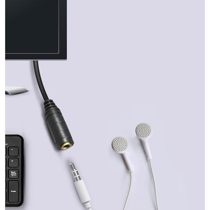 Câble D'extension Jack 3.5 Mm Femelle Vers Mâle 10 Mètres - Blanc, Connecteurs Plaqués Or, Pour Casque Audio