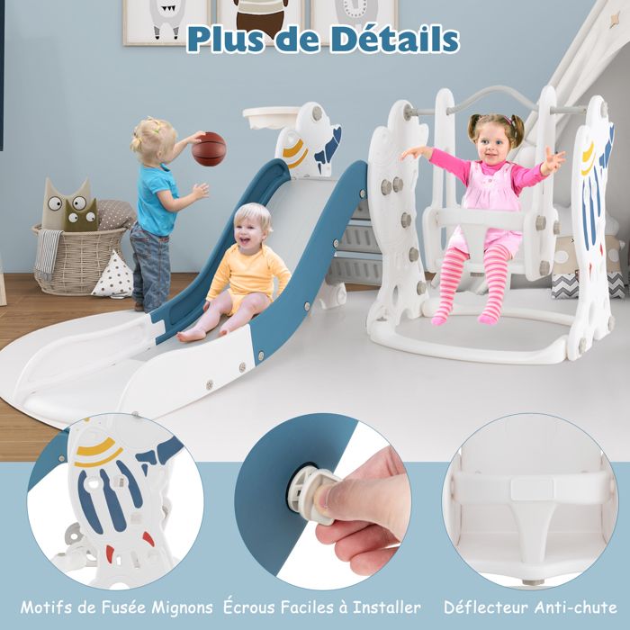 MODFU - Toboggan pour enfants avec balançoire et panier de basket, PEHD