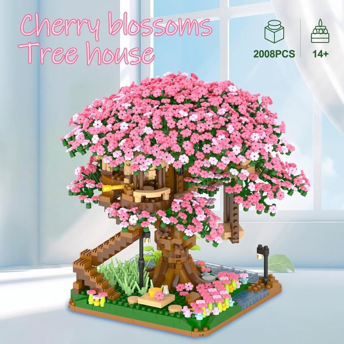 Cabane Dans Les Arbres Sakura Avec LED - Kit Blocs 2436 Pièces - Maison Féerique Adulte
