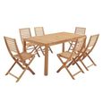 Ensemble repas de jardin 6 personnes - Table 160 x 90 cm + 6 chaises pliantes - Bois Eucalyptus FSC-0