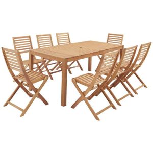 Ensemble table et chaise de jardin Salon de jardin en bois eucalyptus FSC 8 personnes - Table 180 x 90 cm + 8 chaises pliantes