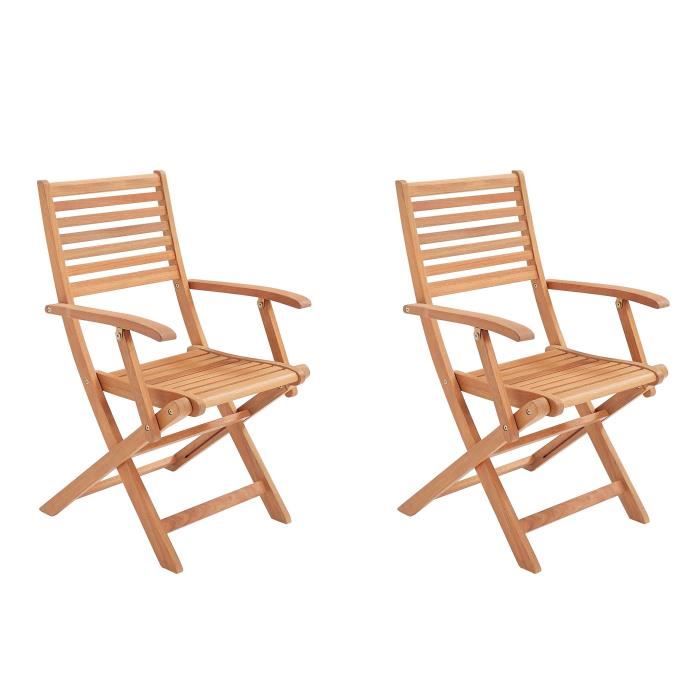 Lot de 2 fauteuils de jardin pliants en Acacia FSC - 57 x 52 x 90 cm