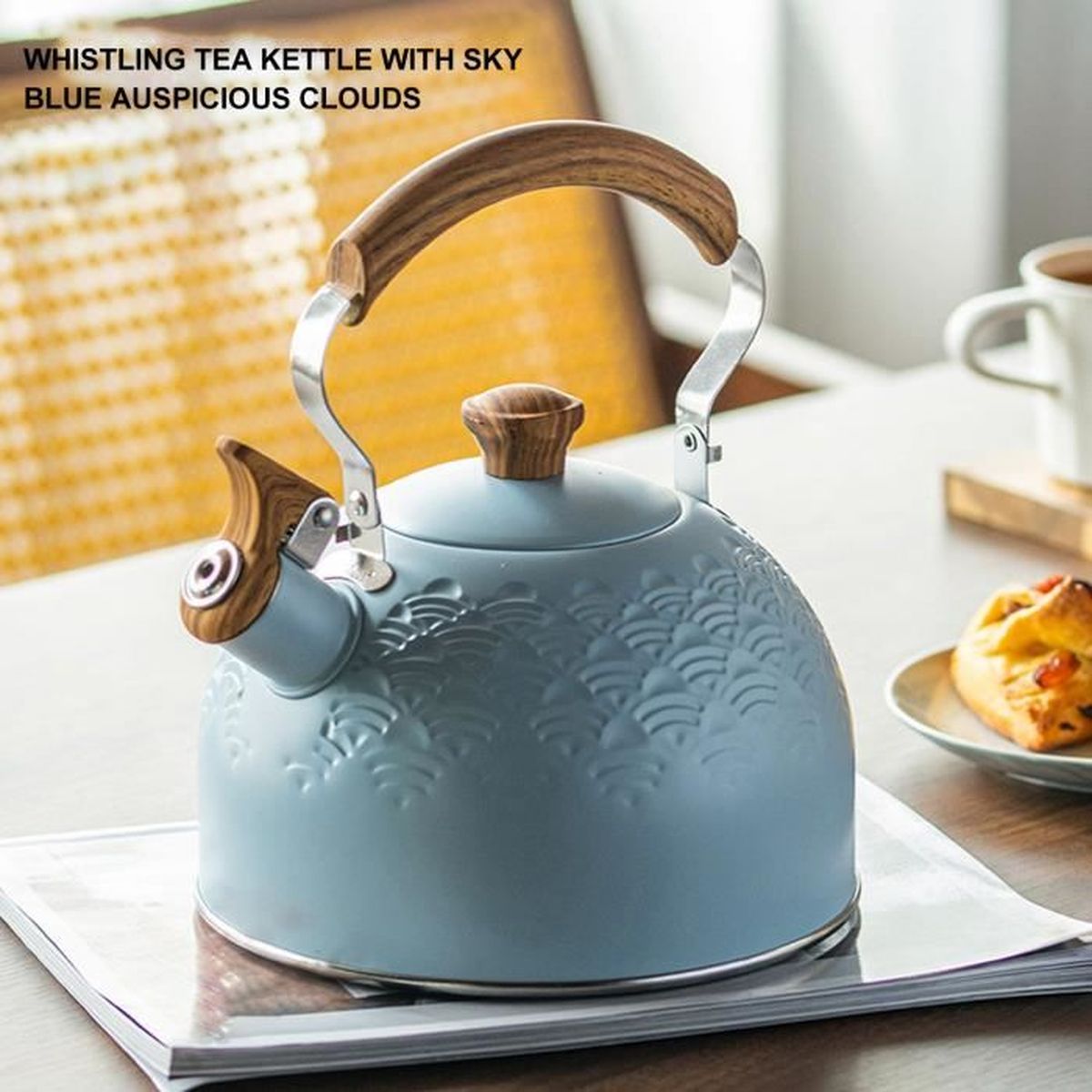 Bouilloire Sifflante En Acier Inoxydable 1 Litre Pour Cuisinière Gaz/induction - Bleu, Poignée Ergonomique