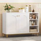 BRAND Meuble de Salle de Bain,Meuble de Rangement,Placard Rangement avec 2 Portes,avec Compartiment Ouvert,Meuble Bas Rangement,Blanc-Or