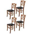T M C S Tommychairs - Set 4 chaises cuisine CROSS, structure en bois de hêtre peindré en couleur noyer clair, assise en cuir artificiel