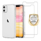 EVETANE Coque compatible Iphone 11 antichoc Transparente + 2 vitres
