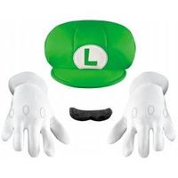 Set accessoires Luigi™ Enfant - Mario - Casquette, moustache et gants - Vert, marron foncé, blanc