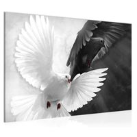 Impression sur toile Art oiseaux Noir et blanc Peinture Tableau Salon Noir Blanc Abstrait 120 x 80 cm Sans cadre Decoration Murale