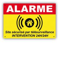 Panneau Alarme Dissuasion 225 x 150 mm en PVC + 4 Trous - texte : Site sécurisé par télésurveillance - Intervention 24H/24H
