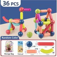 Jeu de construction magnétique 36 pièces Jeu de boules et bâtons magnétiques Montessori Jouets éducatifs pour enfants
