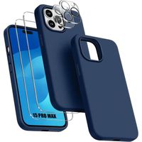 Coque pour iPhone 15 Pro Max - Silicone Liquide Bleu Marine + 2 Verres Trempés et 2 Protections Objectif Arrière