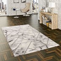 Carrara - Tapis design de luxe - Aspect marbre argent gris tendance - 80x300 cm