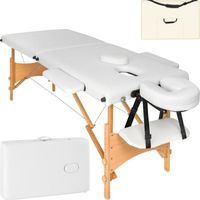 TECTAKE Table de massage Portable Pliante 2 zones FREDDI Pliable et réglable en hauteur 210 x 95 x 62 - 84 cm - Blanc