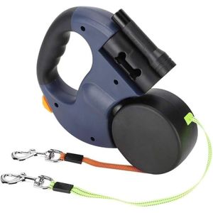Laisse Double Rétractable Pour 2 Chiens - 3 Mètres, Lumière LED, Réfléchissante, Bleu Clair