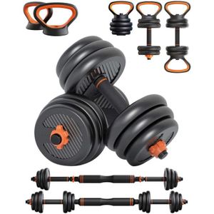 4 en 1 – Kit d/'haltères F.E.D BOUDECH de poignées et de kettlebells de 20 kg modulable et réglable en acier galvanisé et fonte avec manchons ergonomiques en caoutchouc