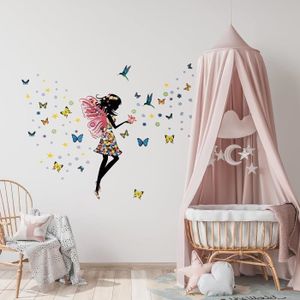 Autocollant mural fleur violette papillon lune fille, papier peint  auto-adhésif de dessin animé, décoration de maison pour salon chambre à  coucher - AliExpress