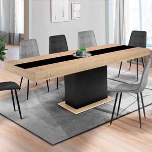 TABLE À MANGER COMPLÈTE IDMARKET Table à manger extensible EDEN 6-10 personnes bois et noir bande centrale noire 160-200 cm