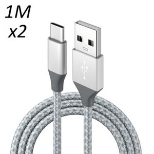 CÂBLE TÉLÉPHONE [2 pack] Cable Nylon Argent Type USB-C 1M pour tab