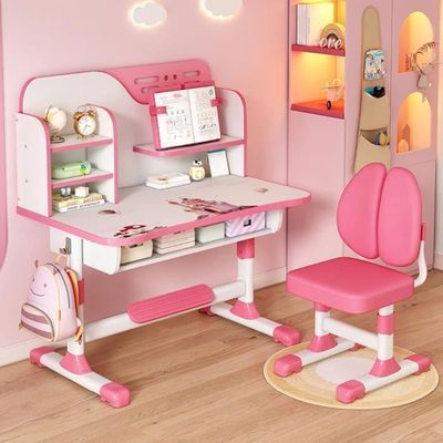 Bureau + Chaise Enfant Réglable Hauteur Rose – Ensemble Étude Avec Lampe Et Support Lecture