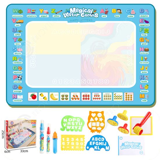 Tapis De Dessin à L'Eau Pour Enfants 80x100 Cm - Réutilisable, Kit Avec Stylos Et Pochoirs - Jeu éducatif Sans Tache