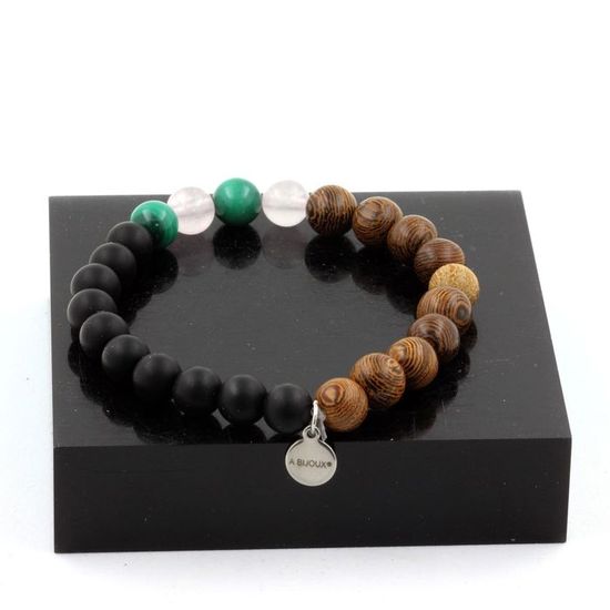 Bracelet Perles Malachite Et Agate Noire 8mm - Pierre Naturelle, Fabriqué En France