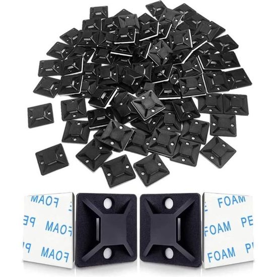 Supports Autocollants Pour Colliers De Serrage - 120 Pièces, 18,5 X 18,5 Mm, Blanc, Nylon, Adhésif Fort