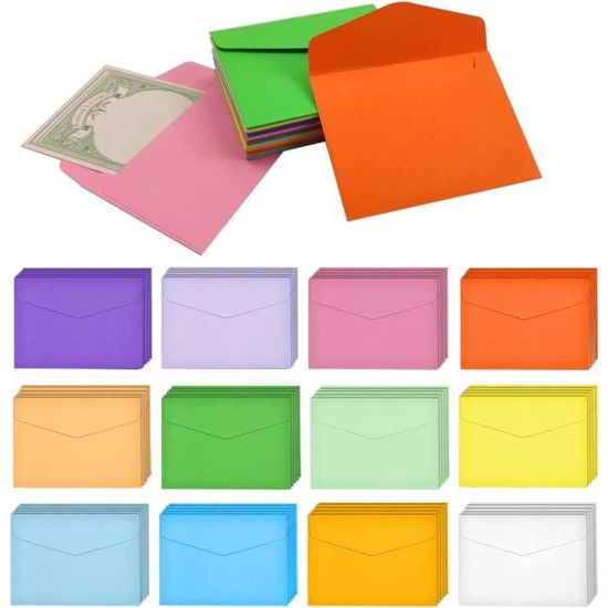 75 Mini Enveloppes Couleur 11,5x8,2 Cm - 15 Teintes Pour Invitations, Cartes