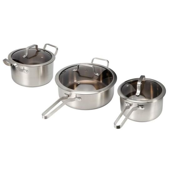 ARAMOX articles ménagers 3 pièces / ensemble batterie de cuisine en acier inoxydable ensemble pot de soupe poêle à lait avec