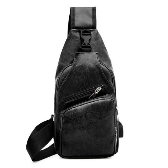 Vohoney Sac De Poitrine Homme - Bandoulière Cuir PU Étanche Avec Port USB - Sacoche Sport Voyage