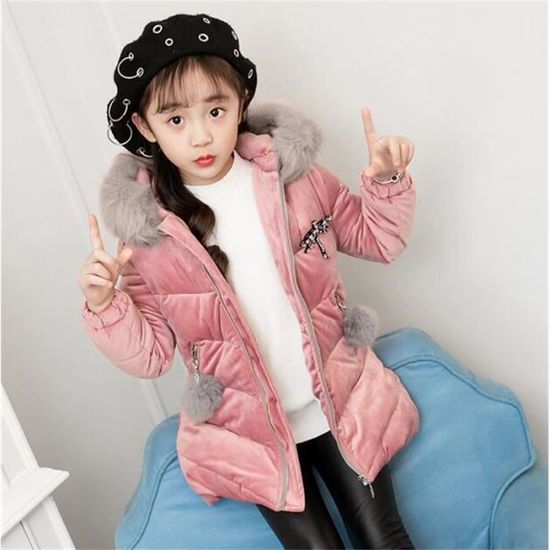 Doudoune Enfant Fille Hiver - Manteau Mi-long Avec Capuche Fourrure - Chaud, Poches, Fermeture éclair - 3 à 8 Ans