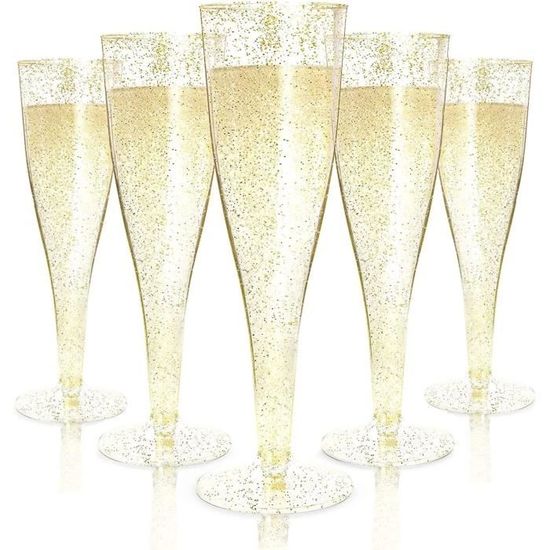 30 Flûtes à Champagne Plastique Argenté 150ml - Réutilisables Pour Fêtes - Mariage, Anniversaire