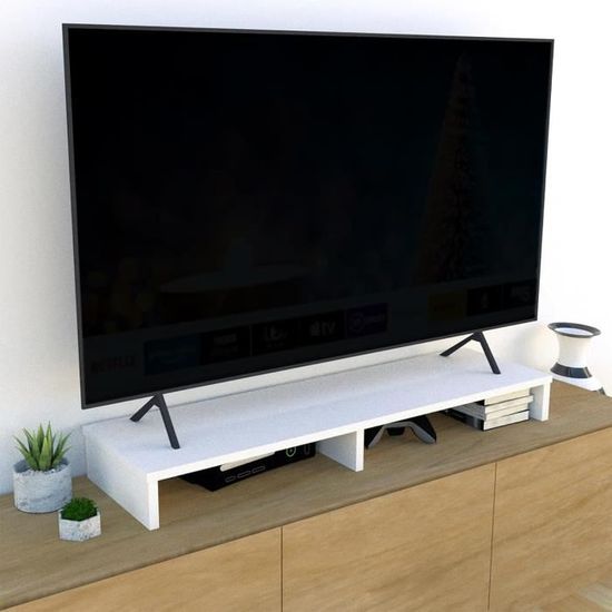 Support Surélevé Pour écran D'ordinateur - Rangement Bureau, Blanc, Dimensions 50x20x8 Cm, En MDF