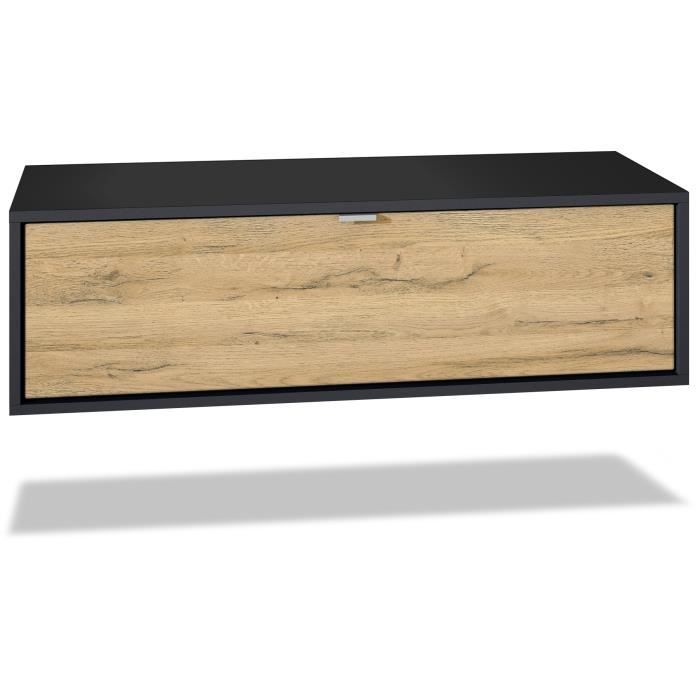 Meuble TV Lana 80 armoire murale lowboard 80 x 29 x 37 cm, caisson en blanc mat, façades en Chêne Nature
