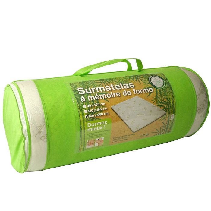 Surmatelas Bambou à mémoire de forme - Visco et fibre de bambou - Dimensions - 180 x 200