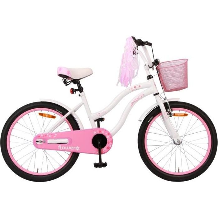 Amigo Flower - Vélo enfant 20 pouces - Les filles à partir de 5-9 ans - Blanc