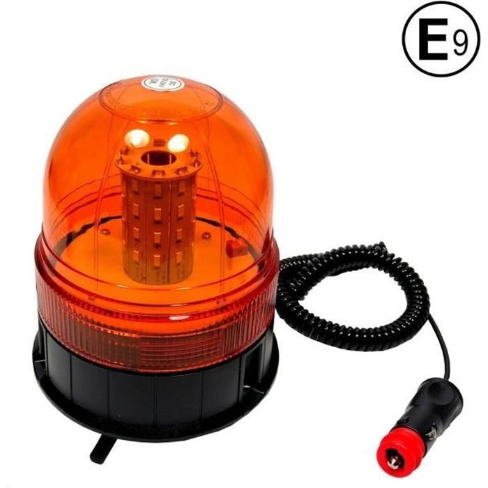 Gyrophare 40 LED Magnétique 12V/24V Orange Pour Camion Bateau Tracteurs R65 IP66