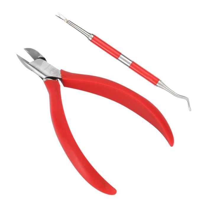 QL 2pcs Kit de Coupe-Ongles Incarnés Pousse-Cuticules Poignée en Silicone Kit de Pince Tondeuse(rouge )