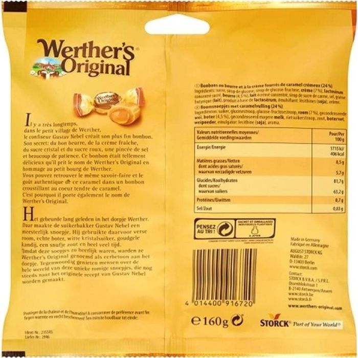 WERTHER'S ORIGINAL Cœur tendre au caramel - 160 g