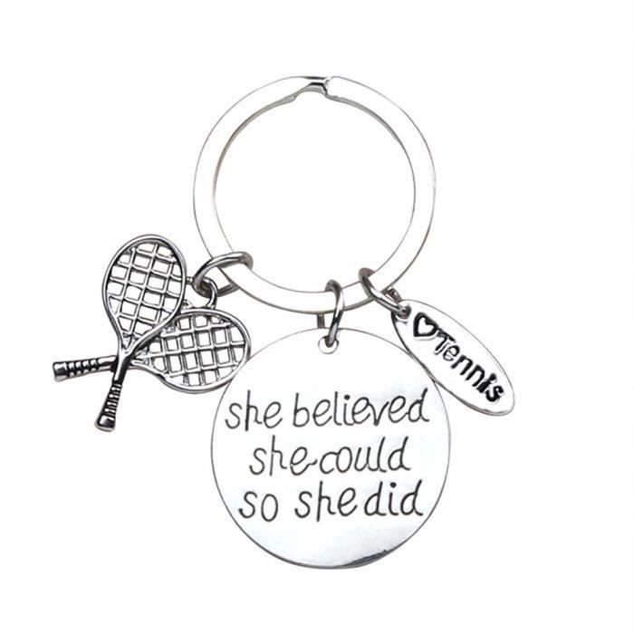 Porte-clé Pendentif en Forme de Raquette de tennis Création de Texte Créative Trousseau Charmes Bijoux Accessoir
