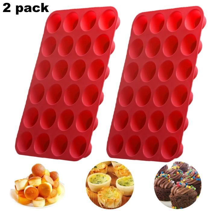 Lot de 2 Moule Muffin Silicone Anti-AdhÉSif Pour 24 Mini Muffins, savon, gâteaux, brownies (rouge)