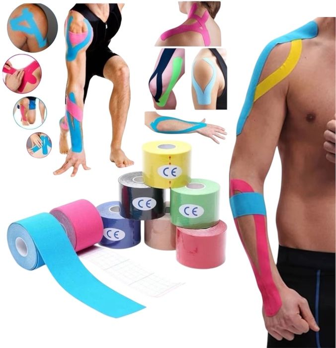 Rouleau Rollen Kinesiologie Tape 5m x 5cm Kinesio-Taping Kinesiology Elastique Bleu