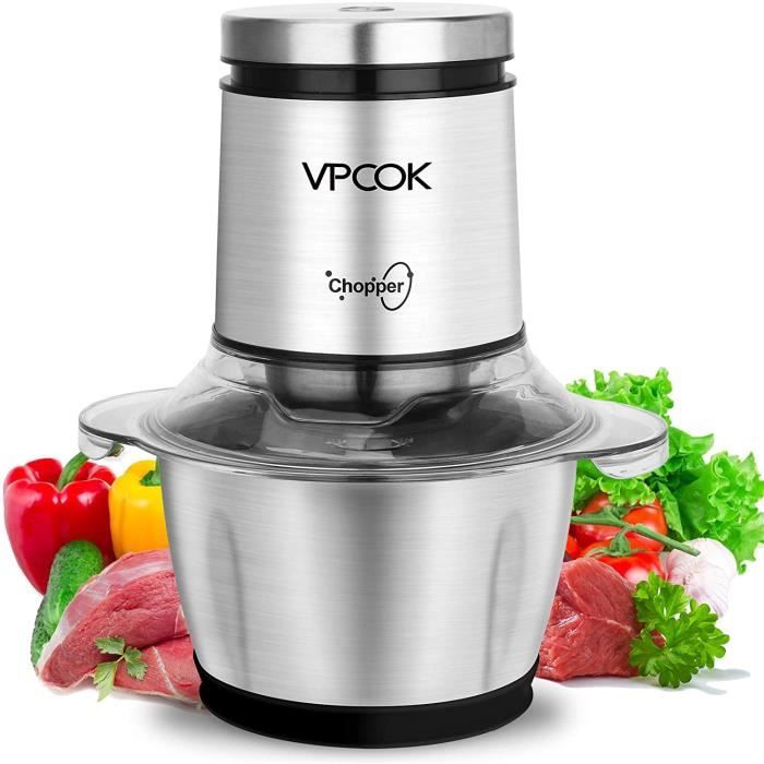 Hachoir Electrique 4 Lames Mini Hachoir Électrique avec Bol en Acier Inox 1.2L VPCOK Hachoir a Viande Électrique pour Viande, Légume