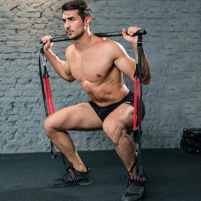 Cretee Kit de Barre de Pilates Professionnel avec 6 Bandes de résistance élastique réglable Amovible