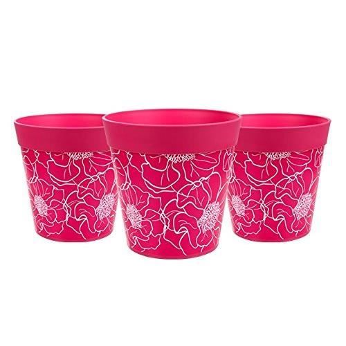 Hum Flowerpots Ensemble de 3 Pots de Fleurs Colorés Floral Rose