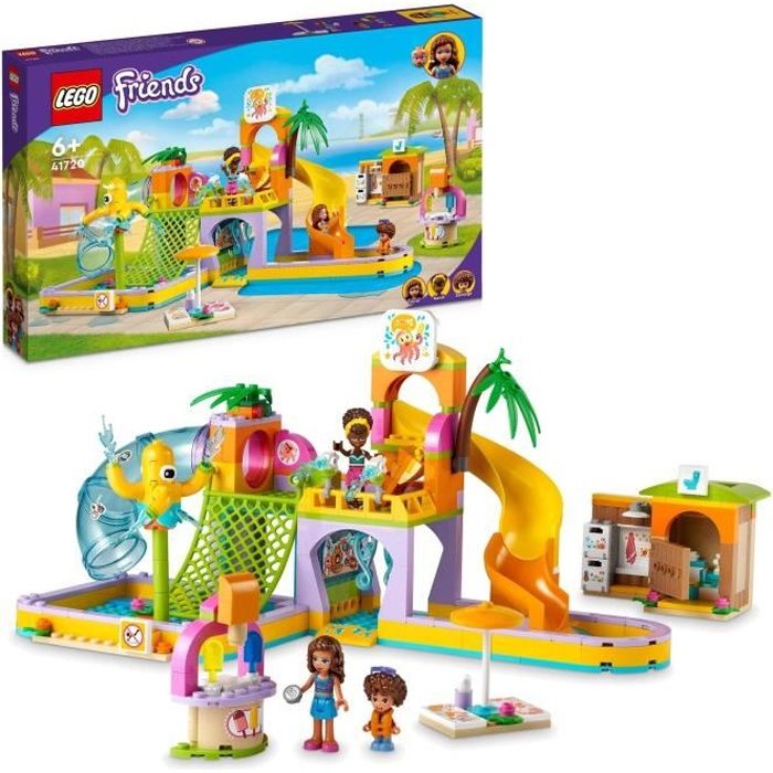 LEGO® 41720 Friends Le Parc Aquatique, Jouet d'Été à Construire pour Enfants de 6 Ans, avec Mini-Poupées, Toboggans et Aquarium