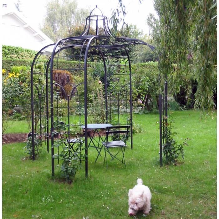 Gloriette Princess Medium Tonnelle Pergola de Jardin Abris Rond En Fer Forgé Peinture Epoxy Marron Martelé 300x300x300cm