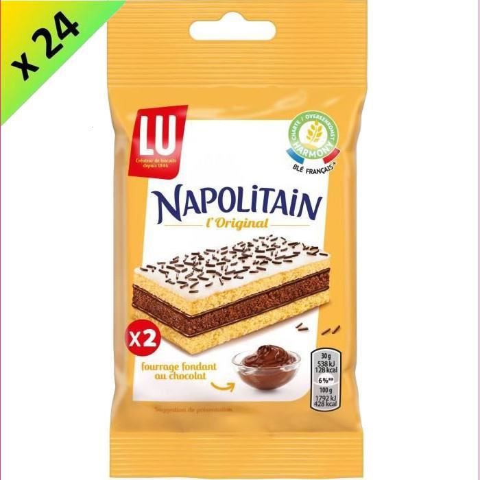 Napolitain LU - Gâteau moelleux au chocolat - Format poche - Carton de 24 sachets de 2 gâteaux