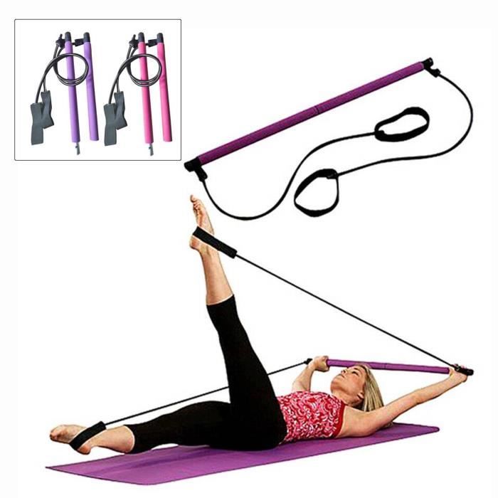 Kit de barre de Pilates portable avec bande de résistance Exercice de yoga Barre de Pilates avec boucle -Violet